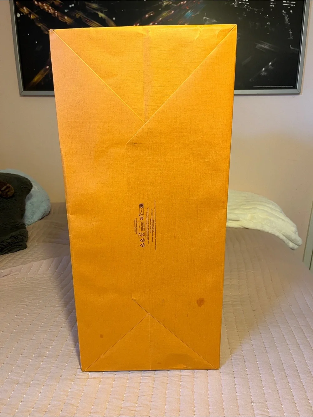 Louis Vuitton Orange Shopping Tote with Blue Handles